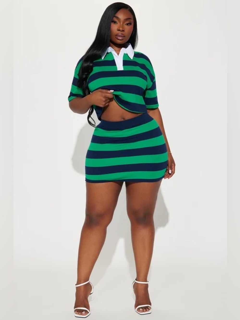 Lindsay Striped Polo Skirt Set- Size L